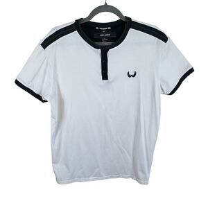 Nick Danger Cotton White Black Trim 1/4 Snap T-Shirt Men's Size L